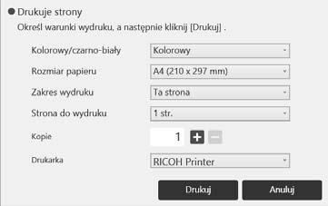 2. Używanie tablicy interaktywnej 2. Dotknij ikonę [Drukuj]. PL DQP005 Pojawia się okno określenia warunków drukowania. 3. Określ opcje drukowania.