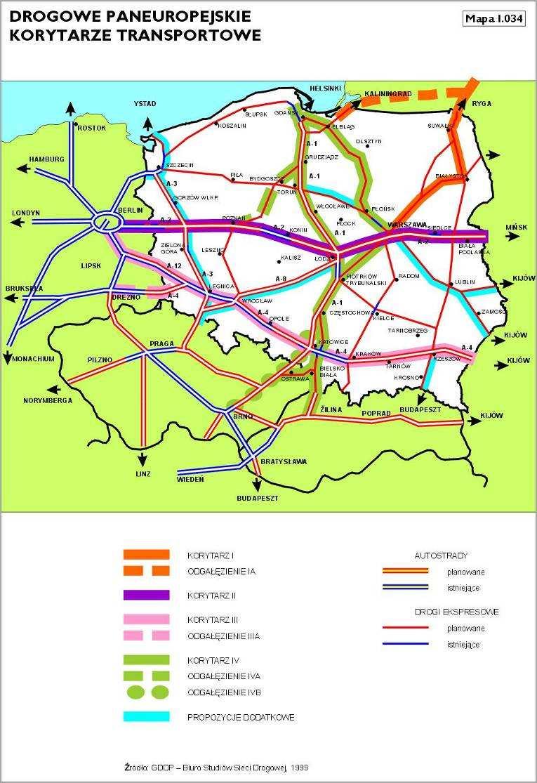 Drogowe Paneuropejskie Korytarze Transportowe Źródło: http://ec.europa.eu/transport/infrastructure/studies/ten_t_en.