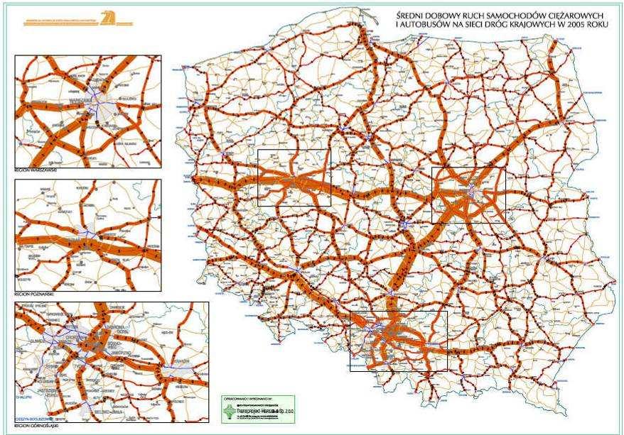 Natężenie ruchu na sieci dróg krajowych - 2005r. SDR 5090 poj. /dobę SDR 15134 poj. /dobę SDR 14004 poj.