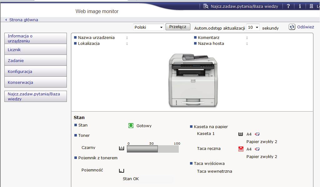 7. Web Image Monitor W zależności od konfiguracji przeglądarki internetowej, nazwa użytkownika i hasło mogą zostać zapisane.