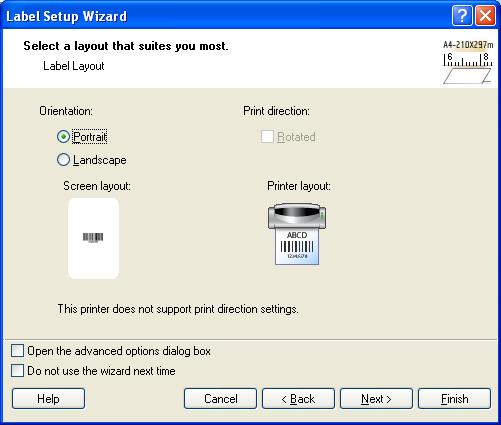 Rozdział 3:Projektowanie etykiet etykiet 5. Wybierz połoŝenie etykiety i kierunek wydruku. Wybór układu etykiety 6. Kliknij przycisk Dalej. Otworzy się nowe okno.