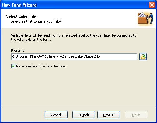 Rozdział 4:Inne zastosowania oprogramowania Label Gallery Wybór pliku etykiety w kreatorze nowego formularza 7.