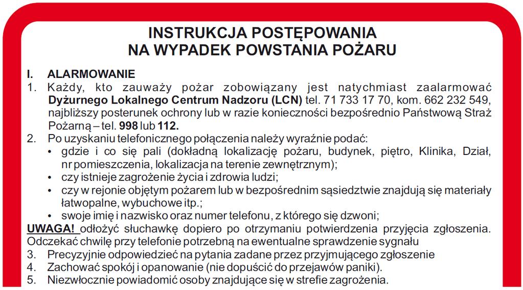 VI. Zasady postępowania w przypadku powstania pożaru W przypadku powstania