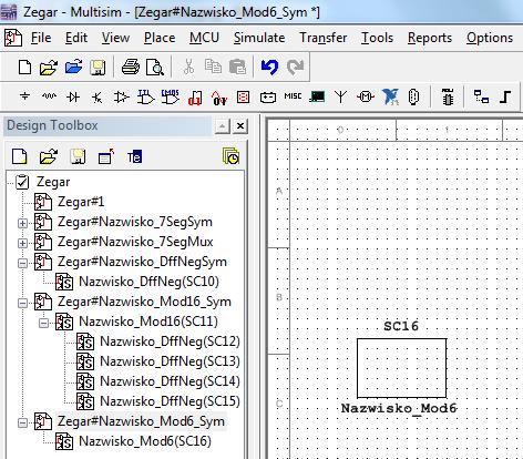 Rys. 16. Przygotowujemy schemat licznika modulo 6 oraz schemat do jego testowania. 4.3 Rysujemy schemat licznika modulo 6 W tym celu przełączamy się na schemat Nazwisko_Mod6.