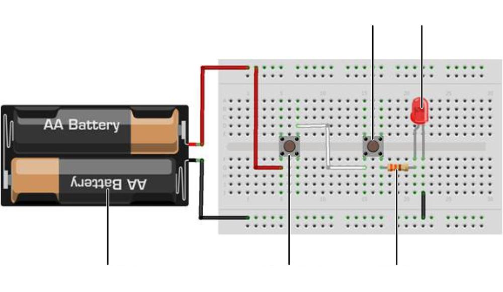 SW1 SW1 Bateria 5V SW2 R2 Bateria 5V SW2 R2 R1 LED1 LED OFF R1 LED1 LED ON Rys. 2.