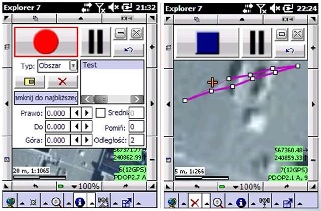 2016 Redakcja naukowa tomu: Pozzi Marek Rys. 14.2 Rozpoczęcie i zakończenie pomiaru odbiornikiem MobileMapper 120 Zmiany położenia w trakcie pomiaru można śledzić na mapie podkładowej.