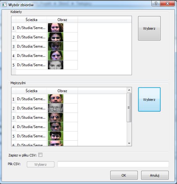 Dane do programu można wprowadzać zasadniczo na dwa sposoby: w postaci wcześniej przygotowanych plików CSV (gdzie znajdują się ścieżki do zdjęć oraz ewentualnie (w zależności czy mamy do czynienia ze