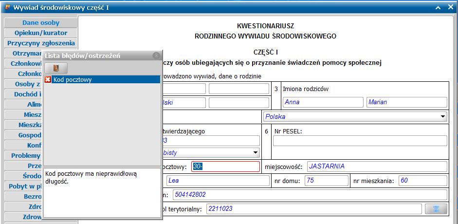 Inne zmiany Zwiększono dopuszczalną liczbę znaków do wpisania w informacje opisowe w części IV wywiadu, dotyczące aktualizacji sytuacji rodzinnej, mieszkaniowej, zawodowej, zdrowotnej i pozostałej z