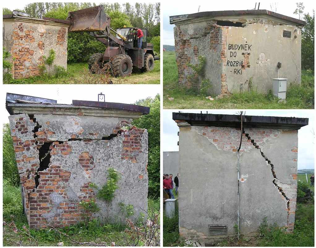 View of the tested masonry building in undamaged condition Rys. 6.