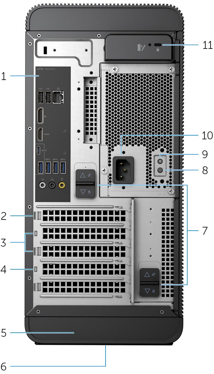 Tył 1 Panel tylny Służy do podłączania urządzeń USB, audio, wideo i innych. 2 Gniazdo PCI-Express X16 (gniazdo karty graficznej 1) Służy do podłączania karty PCI-Express, np.