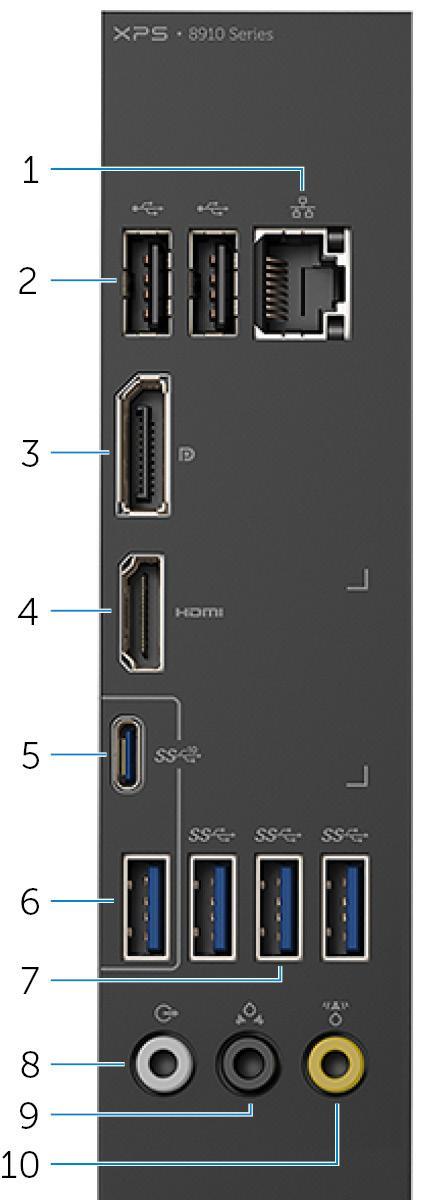 Panel tylny 1 Port sieciowy Służy do podłączania przewodu Ethernet (RJ45) z routera lub modemu szerokopasmowego w celu uzyskania dostępu do sieci LAN lub sieci Internet.