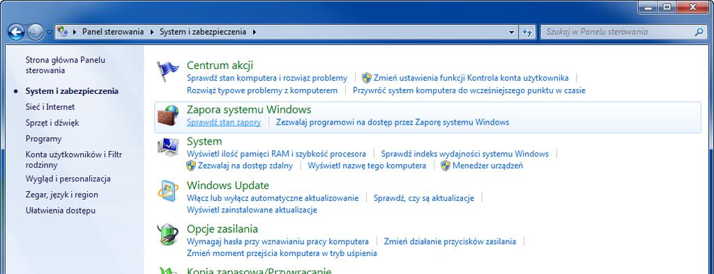 Naciśnij przycisk [Start] w systemie Windows, wybierz [Panel sterowania], [System i zabezpieczenia], a następnie [Zezwalaj programowi na dostęp przez Zaporę systemu Windows].