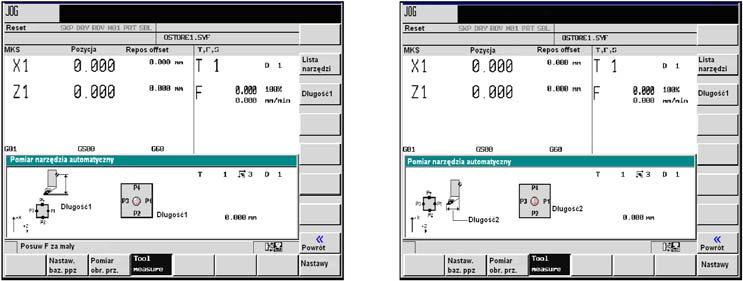 Ustawianie 3.1 Wprowadzenie narzędzi i ich korekcji 3.1.3 Określenie korekcji narzędzia przy użyciu czujnika pomiarowego Kolejność czynności obsługowych Jest otwierane okno Pomiar narzędzia.