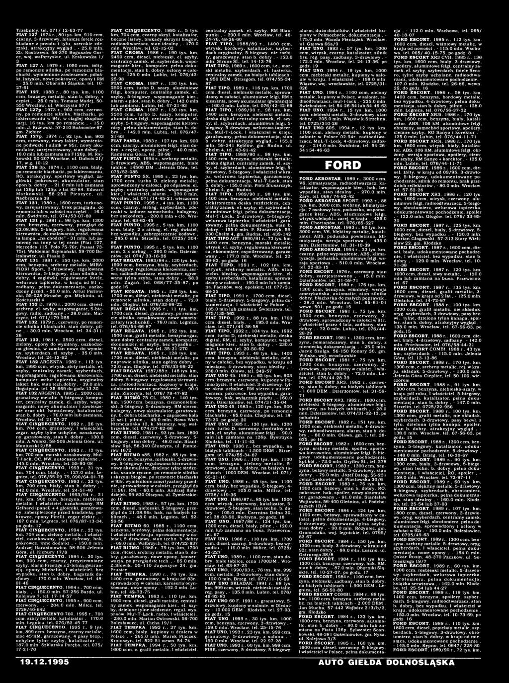 żółty, po remoncie silnika, po remoncie blacharki, wymienione zawieszenie, półośki, łożyska, nowe pokrowce, opony i RM, - 25.0 min. Oborniki Śląskie, tel. 10-27-61 FIAT 127, 1983 r.. 80 tys. km.