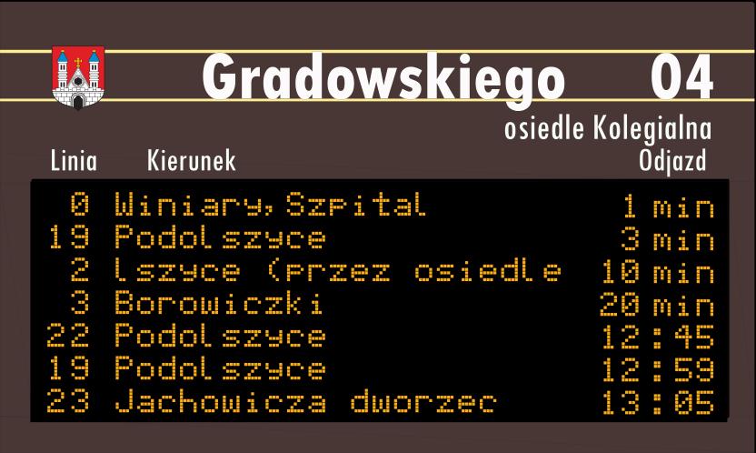 Kolorystyka tablic informacji przystankowej (elektroniczna tablica na postumencie DIP).