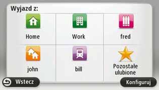 Pokaż często wybierane miejsca docelowe Możesz ustawić urządzenie TomTom navigation module tak, aby po każdym uruchomieniu pytało, czy chcesz zaplanować trasę do jednego z często odwiedzanych miejsc