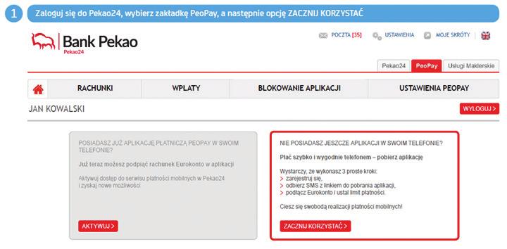 Transakcje dokonywane za pomocą PeoPay odbywają się w oparciu o środki znajdujące się na rachunku Eurokonto prowadzone przez Bank, do którego podpięta jest aplikacja.