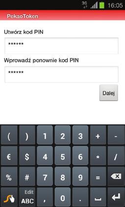 Po poprawnym wprowadzeniu kodu aktywacyjnego utwórz swój kod PIN do PekaoTokena. PIN może mieć długość od czterech do dziesięciu cyfr. UWAGA!