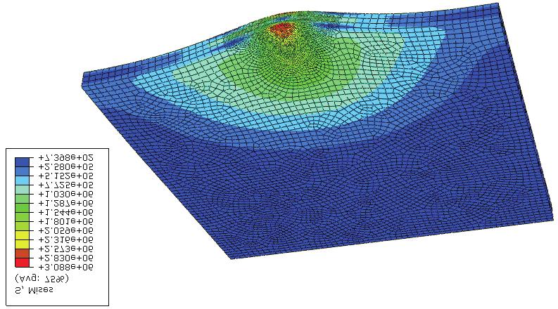 promeń koła styku z nawerzchną R = 30,48 cm. Wynk oblczeń programem ABAQUS przedstawono ponżej na rysunkach nr 10 