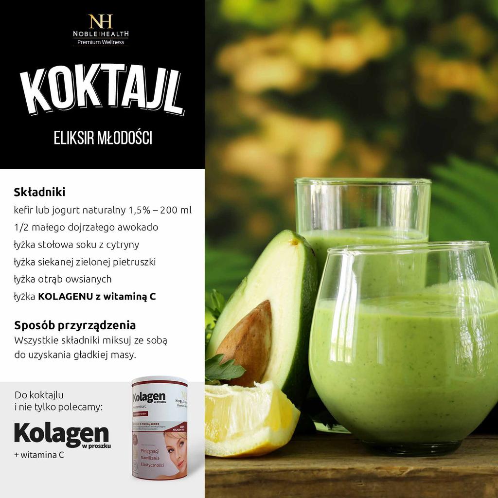 ELIKSIR MŁODOŚCI kefir lub jogurt naturalny 1,5% 200 ml 1/2 małego dojrzałego awokado łyżka stołowa soku z cytryny łyżka siekanej zielonej