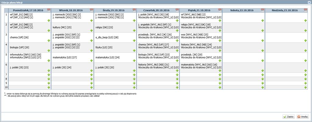 zmiany są jednorazowe, a nie cykliczne. Modyfikując plan lekcji możesz korzystać z funkcji kopiowania pozycji poprzez przeciąganie.