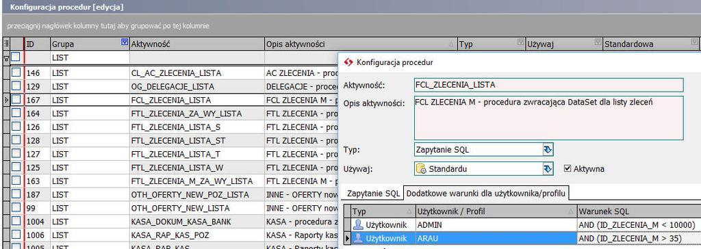 listach narzucać użytkownikom/profilom dodatkowy