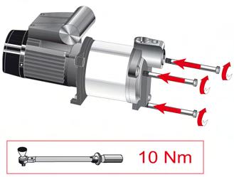 7 Konserwacja/utrzymanie sprawności technicznej 11. Włożyć śruby mocujące do korpusu pompy i dokręcić je. Moment dokręcenia: 10 Nm! 7.6 