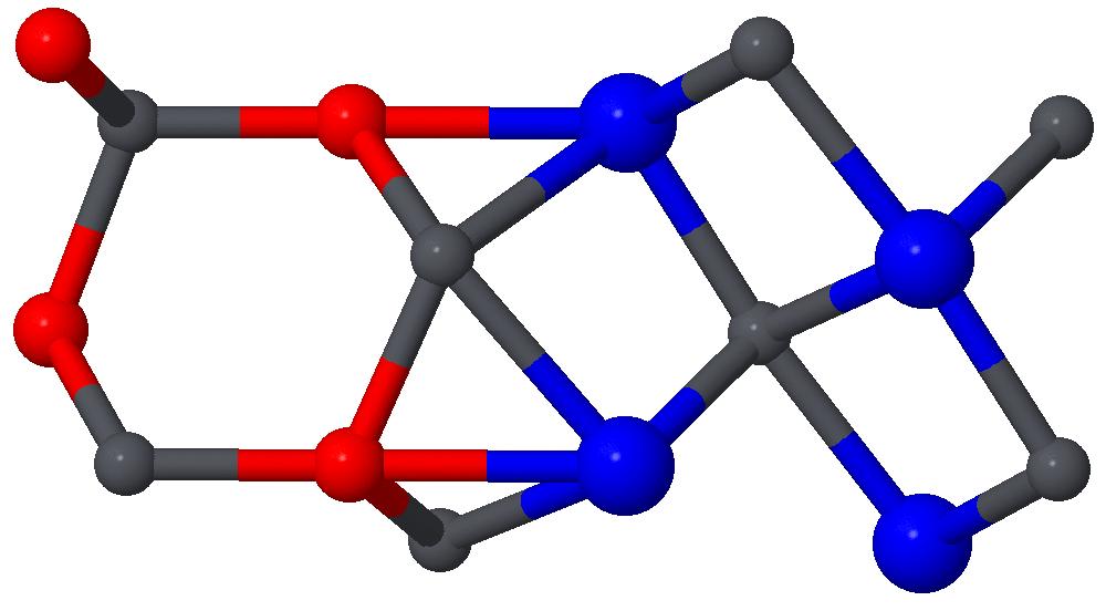 Niebieskie, czerwone oraz szare kulki oznaczają odpowiednio atom Pb, Cd i Te.