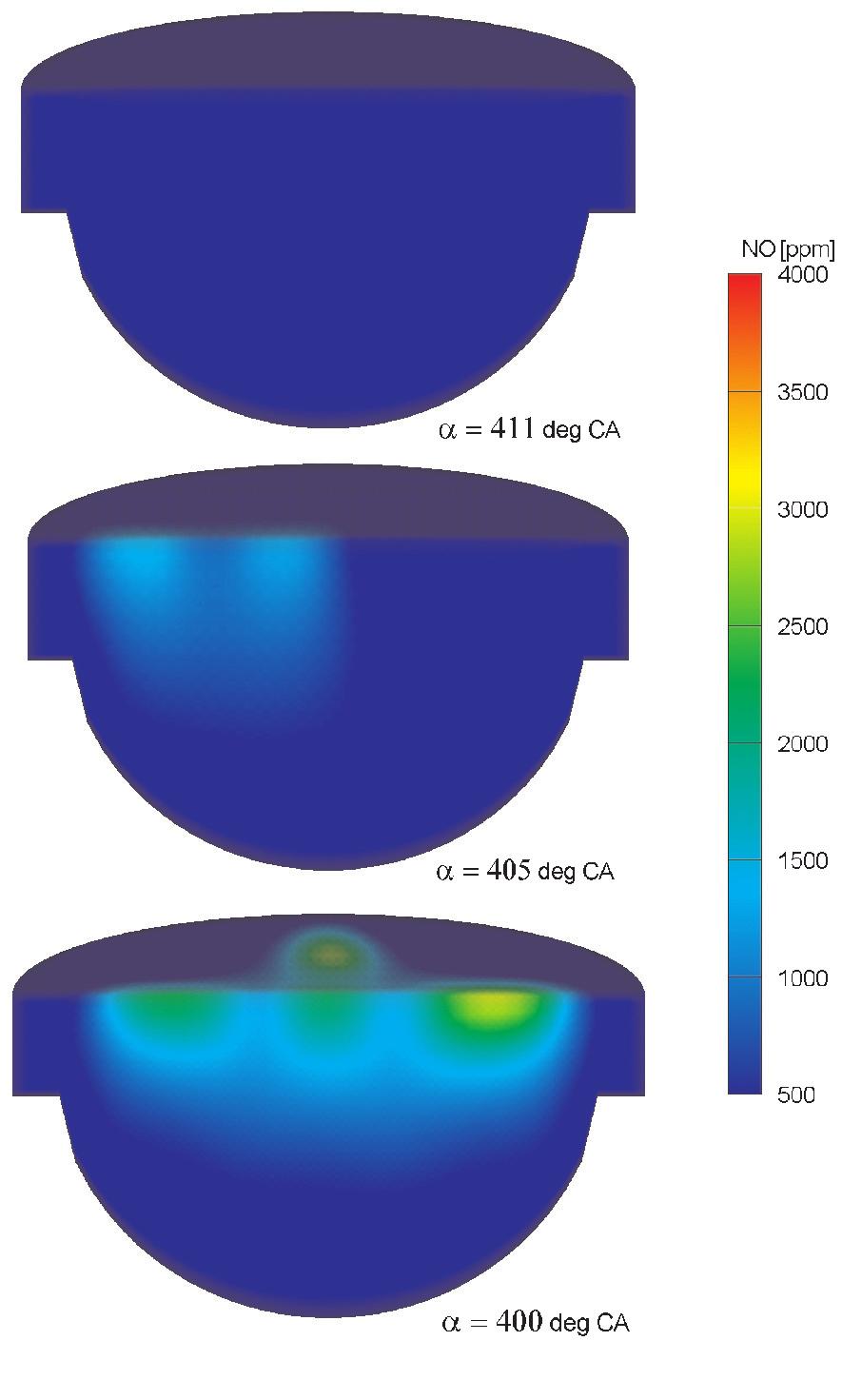 Modelling&simulation/Modelowanie i symulacja Modelowanie numeryczne procesu spalania w silniku ZI... The maximal value of pressure growth speed equal 0.