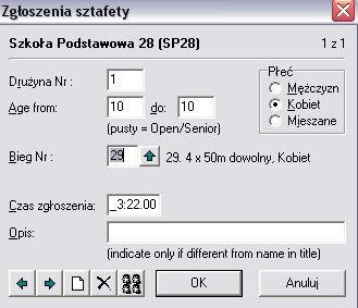 Zgłoszenia sztafet. Klikamy przycisk W pierwszej kolejności wypełniamy wiek sztafety w latach.