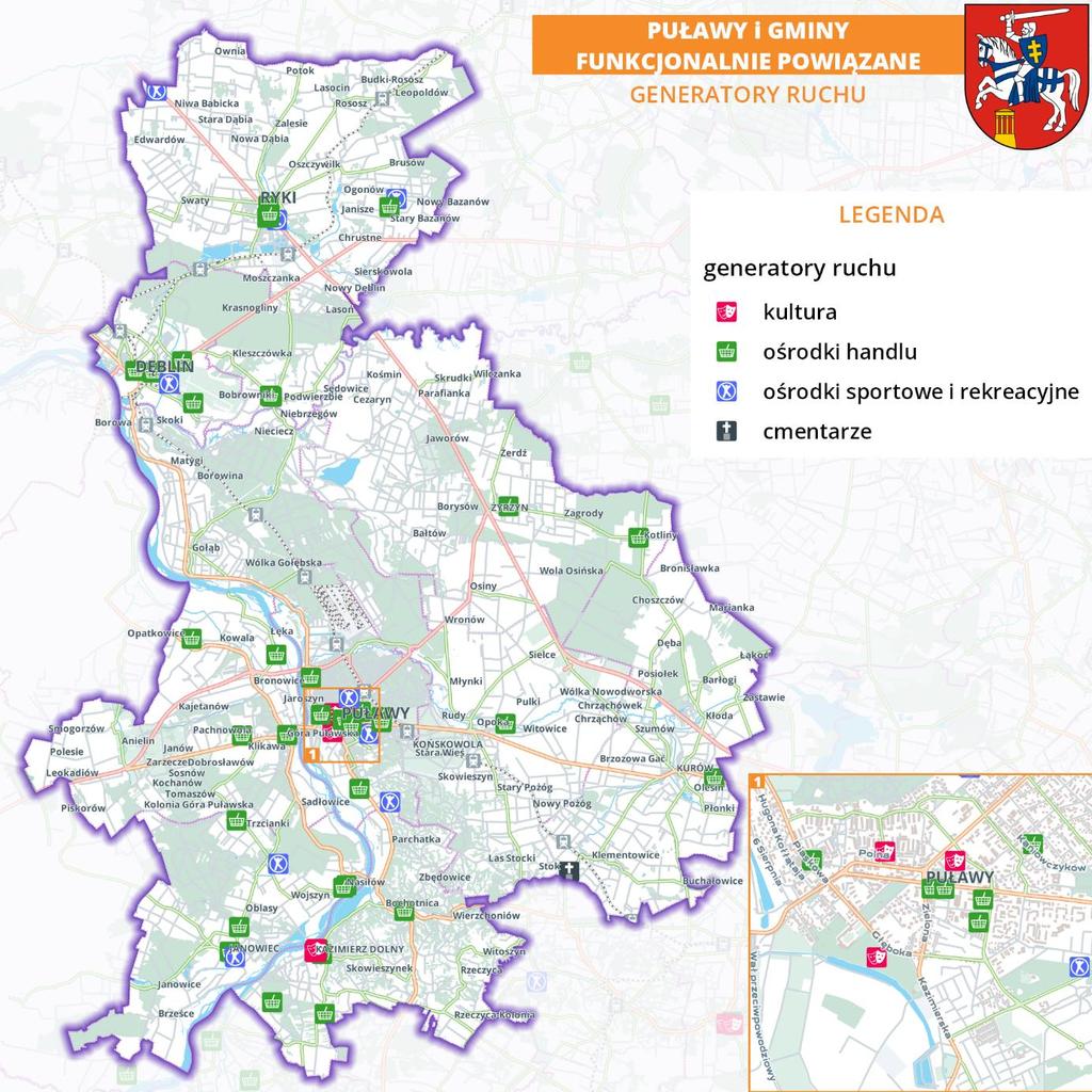 Rys. 2.1 Lokalizacja najistotniejszych obiektów handlowych na terenie Puław Źródło: opracowanie własne firmy: TRAKO Projekty Transportowe.