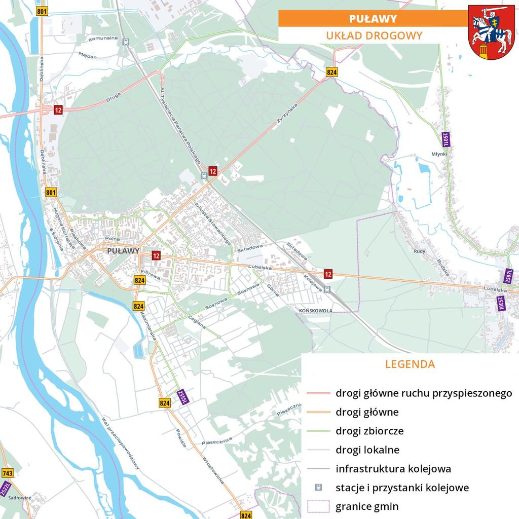 8 Rys. 1.2 Schemat dróg na terenie Miasta Puławy Źródło: opracowanie własne firmy: TRAKO Projekty Transportowe. Gmina Puławy obejmuje obszar o powierzchni 160,8 km 2.