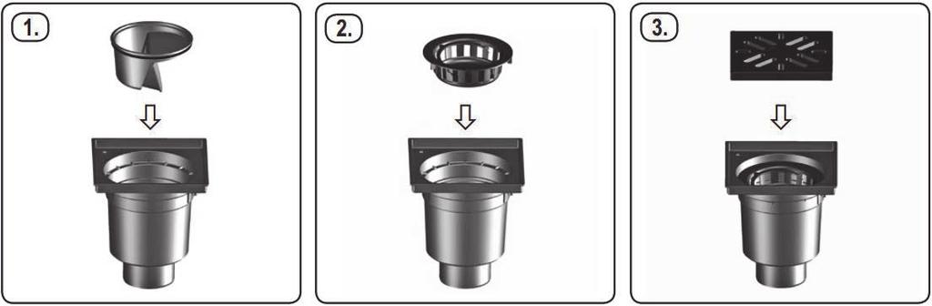 zabudowy: 213 mm z klapą - kratka ściekowa z żeliwa Klasa obciążenia: A 1,5 t 226x226 mm - osadnik piasku