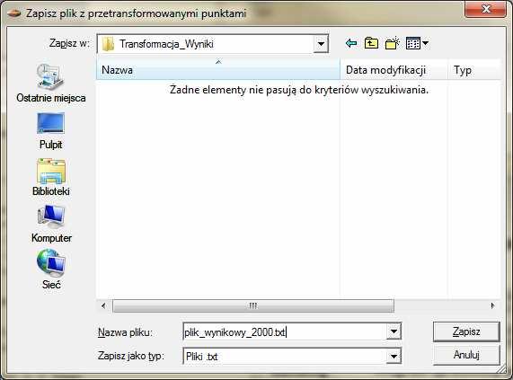 3 Wybór pliku MAP do transformacji W kolejnym etapie należy wskazać nazwę pliku, do którego mają być zapisane przetransformowane punkty (Rys. 4): Rys 4.