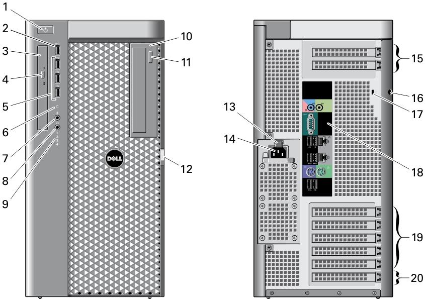 złącze USB 2.0 8. złącze wejścia liniowego/mikrofonu 9. złącze szeregowe 10. złącza USB 2.0 (2) 11. złącze klawiatury PS/2 12.