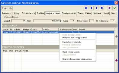 Miejsce ucznia (słuchacza) w szkole Miejsce ucznia (słuchacza) w szkole Jest to jedna z ważniejszych kart kartoteki ucznia (słuchacza).