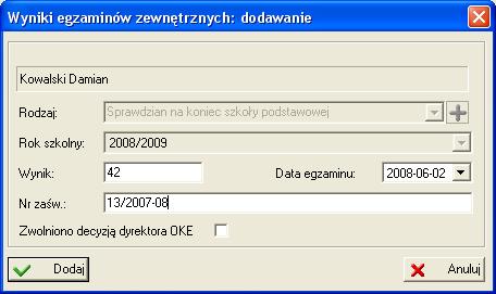 UWAGA Na karcie Oceny możliwy jest podgląd wszystkich wyników egzaminów zewnętrznych, które