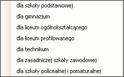 Wydruki kontekstowe W każdym z widoków okna Nasza szkoła można sporządzić następujące wydruki w zależności od wskazania określonej gałęzi hierarchicznej struktury w lewym panelu okna: