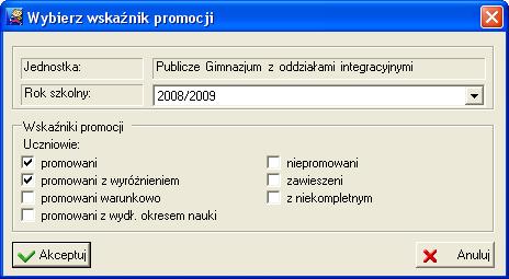 Zestawienia i wydruki przed sporządzeniem list uczniów sklasyfikowanych w ustalony sposób (Organizacja szkoły / Jednostki / wybrana szkoła / / Klasyfikacja roczna / Lista uczniów (słuchaczy)):