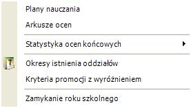 Menu główne Klasyfikacja Statystyka ocen końcowych Zestawienia Szkoły