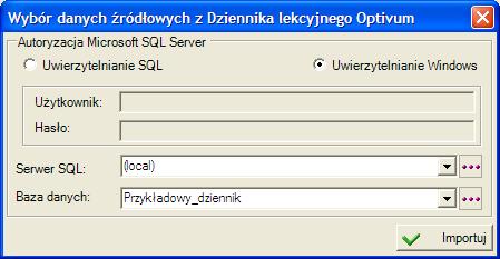 Zarządzanie danymi Rysunek 36. Synchronizacja danych z bazą danych Dziennika lekcyjnego Optivum. Proces importu rozpoczyna się po kliknięciu przycisku.