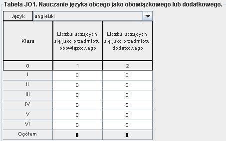 Eksport danych do SIO Rysunek 39. W tabelach JO1 i JMN1 należy wybrać odpowiedni język nauczany w szkole. Dla każdego nauczanego języka należy zbudować oddzielną tabelę i przypisać jej właściwy język.