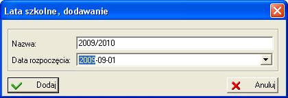 Kolejne okresy promocyjne (lata szkolne) dodaje się po kliknięciu przycisku po prawej stronie listy. Rysunek 59. Dodawanie kolejnych lat szkolnych.