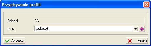 Oddziały stronie listy profili pozwala wybrać nowy profil w oddziale z listy profili w szkole, a w wypadku jego braku także dodać nowy profil w szkole. Rysunek 63.