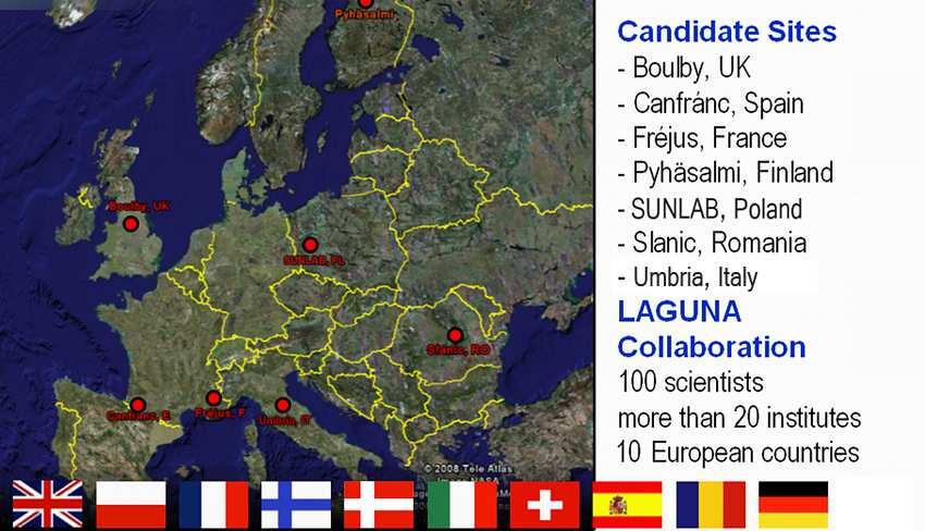 Duże niskotłowe podziemne laboratoria w Europie LNGS Gran Sasso (Włochy), 1.5 km, tunel Bulby (Anglia) 1.