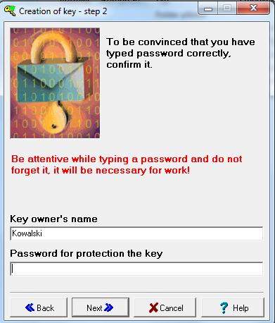 Key owner s name oraz Password for protection the key Key owner s name - wpisujemy nazwisko inwestora Password for protection the key wpisujemy hasło służące do późniejszego logowania do systemu Obok