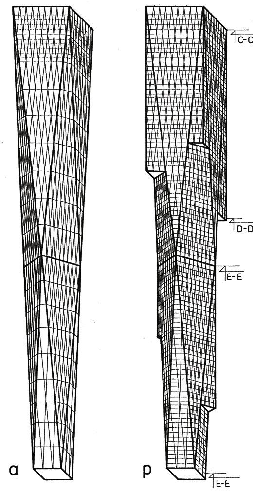 Modele numeryczne wybranych rodzajów obiektów architektonicznych 67 Średnica przekrycia kopułowego jest niewielka i równa 18,2 metra, co odpowiada podwójnemu modułowi siatki słupów głównych.