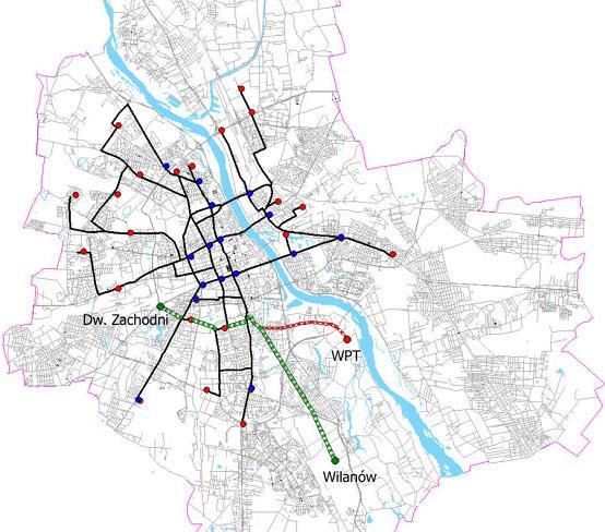 Studium wykonalności dla projektu: Budowa trasy tramwajowej do WPT Synteza 5 Rys. 2.1. Usytuowanie trasy tramwajowej do Warszawskiego Parku Technologicznego.