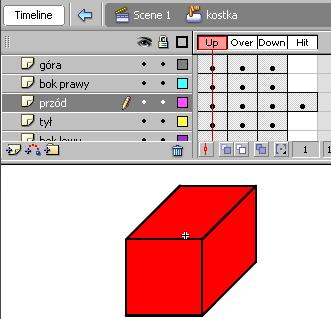 Krok 4 Teraz łączymy ściany w jeden obiekt wstawiając je do nowego przycisku (z menu Insert New Symbol Button) o nazwie kostka ). Składamy ładną kostkę.