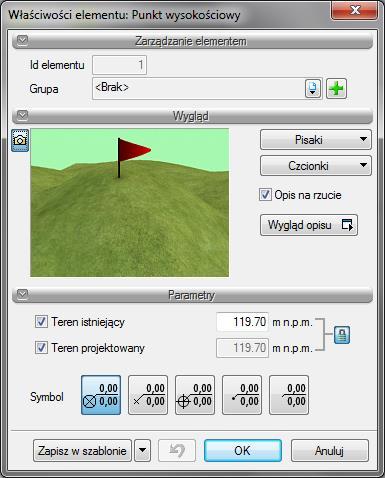 Wprowadzanie elementów terenu Rys. 160 Okno właściwości punktu wysokościowego 11.2.